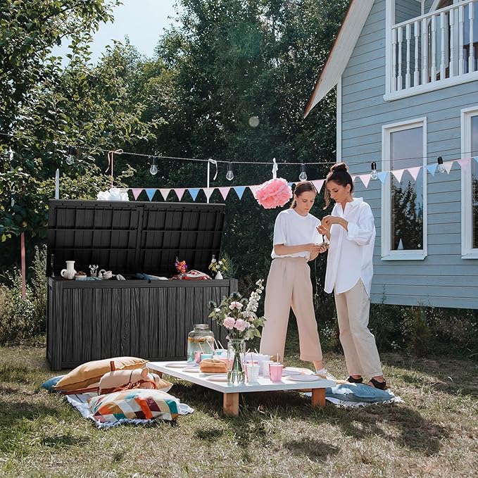 180 Gallon Deck Box Large Outdoor Storage for Patio Furniture,Outdoor Cushions,Garden Tools and Pool Supplies,Waterproof,Resin,Lockable(Black)