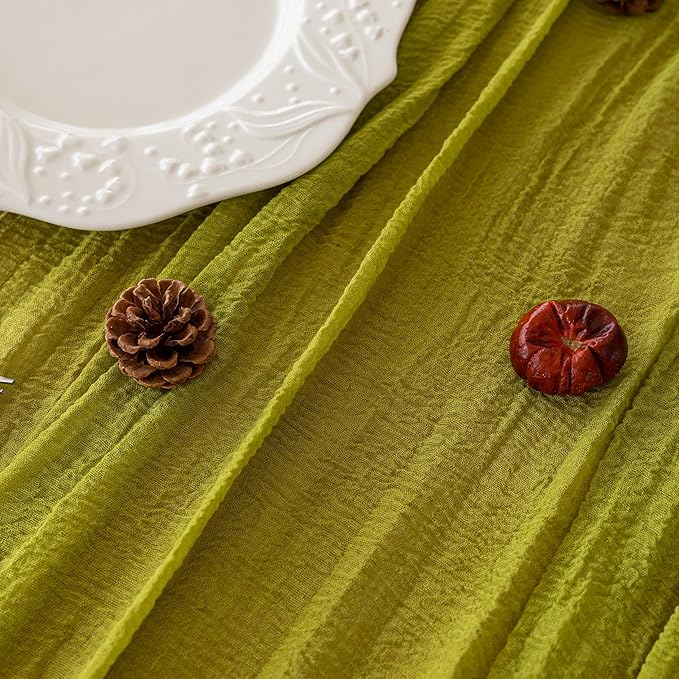 3pcs Moss Green Cheesecloth Table Runner Gauze 120 Inch 10 FT Rustic Boho Cheese Cloth Runner for Wedding Baby Shower Bridal Shower Birthday Party Long Sheer Home Decorations