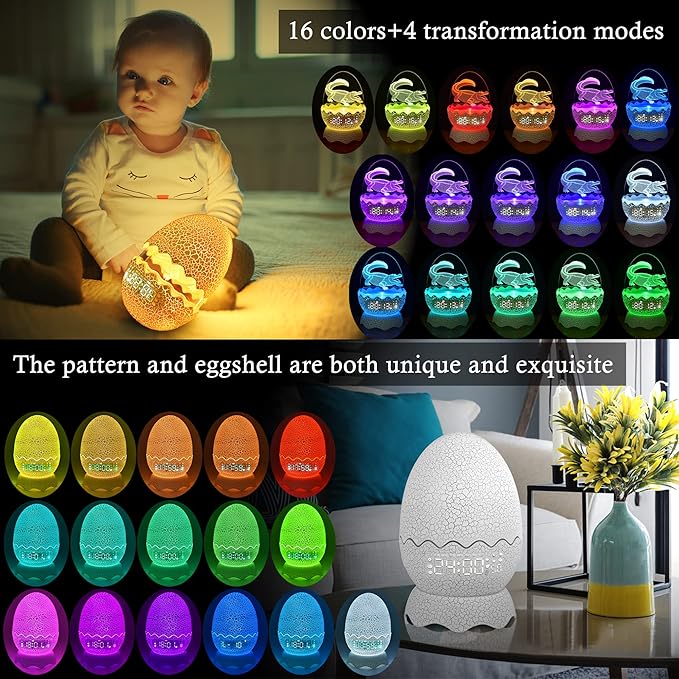 Alligator Egg Night Light for Bedroom, Remote Control & White Noise Bluetooth Speaker, 14 Colors LED Night Lights for Kids Room, Best Gift & Decoration for Children's and Adults' Bedroom