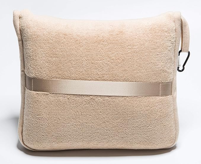 BlueHills Premium Soft Travel Blanket Pillow Airplane Blanket Packed in Soft Bag Pillowcase with Hand Luggage Belt and Backpack Clip, Compact Pack Large Blanket for Any Travel (Beige T005)
