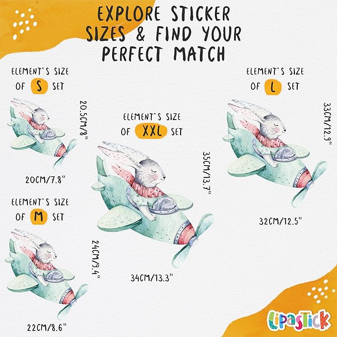 Bunny Wall Decals for Kids by Lipastick - 156 pcs Rabbits Wall Stickers Peel and Stick - Hot Air Balloon Wall Decals for Girls Boys Kids Baby Nursery Room Bedroom - Bunnies Wall Décor XXL Size