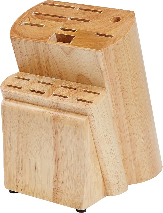 Amazon Basics 18-Piece Premium Kitchen High-Carbon Stainless Steel Blades with Pine Wood Knife Block Set, Black