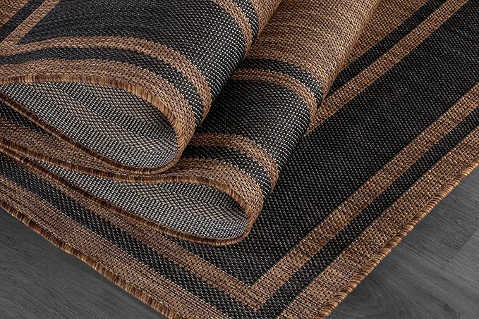 Beverly Rug Large Outdoor Rug 10x14 Modern Bordered Area Rugs for Indoor and Outdoor Patio Deck Porch Garden Waterproof Weather Sun Resistant Washable Outside Carpet (10 x 14 Gold)