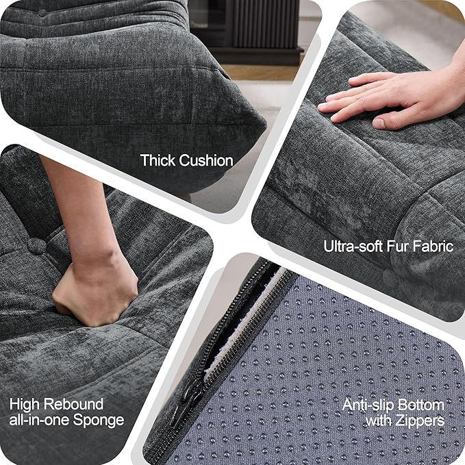 Bean Bag Chairs for Adults Giant Bean Bag Chair Memory Foam BeanBag Chair Big Bean Bag Sofa with Filler Faux Fur Fireside Beanbags Lazy Sofa for Living Room Bedroom Dorm Office (Darkgrey Chenille)