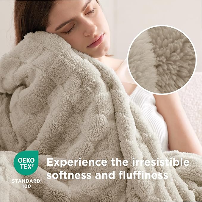 Bedsure GentleSoft Blankets Queen Size for Bed - Super Soft Cozy Blanket for Women Men Girls, Large Fuzzy Fleece Throw for Bedroom Decor, Light Brown, 90x90 Inches