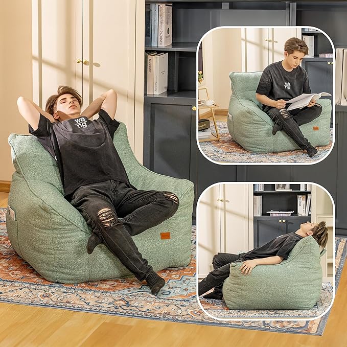 Bean Bag Chair with Filler, Bean Bag Sofa Chair with Tufted Soft Armrests Plush Lazy Sofa Comfy Chair,Large BeanBag Chair for Adults in Livingroom, Bedroom