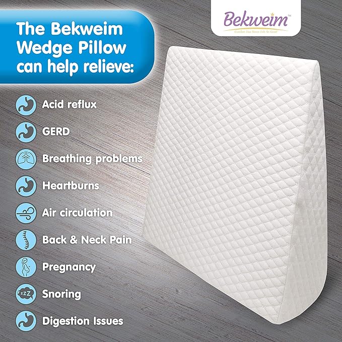 Bed Wedge Pillow | Unique Curved Design for Multi Position Use | Memory Foam Wedge Pillow for Sleeping | Works for Back Support, Leg, Knee | Includes Cover Plus Extra Sheet (White)