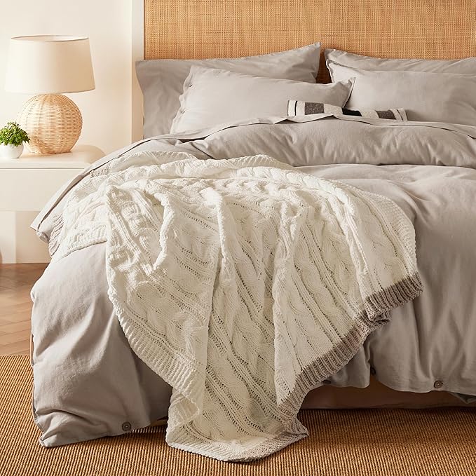 Bedsure Cable Knit Throw Blanket for Couch Bed - Breathable Chenille Chunky Knit Throw Blanket for Decorative Gift, GentleSoft Cozy and Warm for Winter and All Seasons, Cream, 50x60 Inches