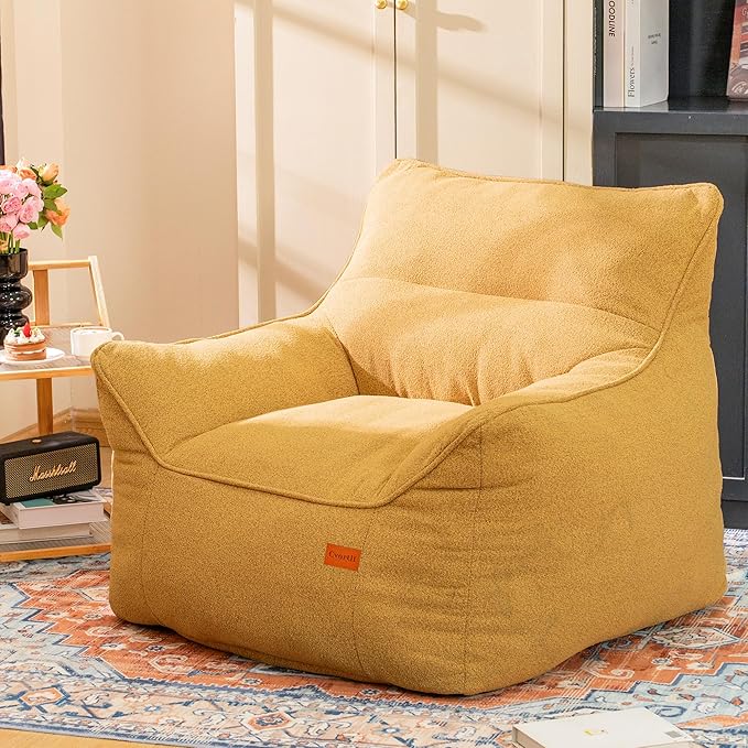 Bean Bag Chair with Filler, Bean Bag Sofa Chair with Tufted Soft Armrests Plush Lazy Sofa Comfy Chair,Large BeanBag Chair for Adults in Livingroom, Bedroom