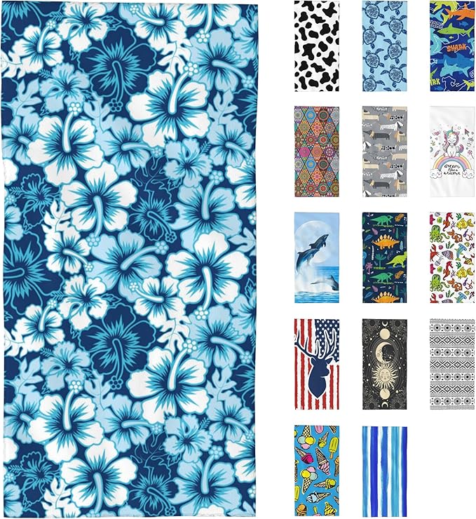 Beach Towel, Blue Hibiscus Floral Beach Towel Oversized Sand Proof Absorbent, Quick-Dry Bath Pool Swim Towel for Shower Spa Vacation, 29.5” X 59”