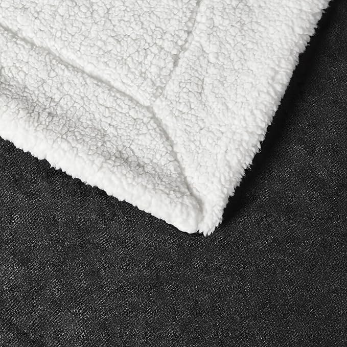 Amazon Basics Reversible Sherpa Throw Blanket, Black, 50"x60"