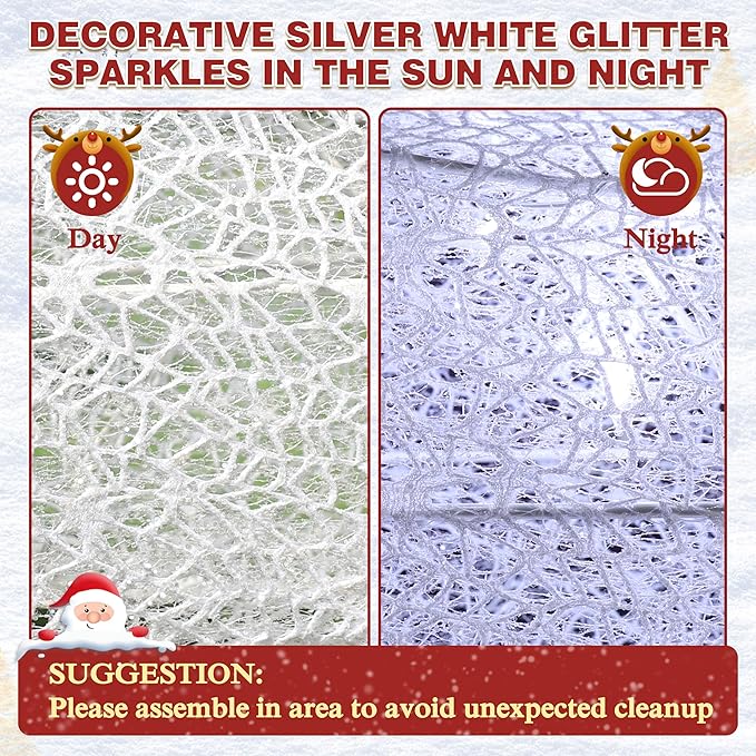 6FT Lighted Freestanding Lamp Post for Christmas Decoration, Pre-Lit Iridescent Post Lamp with 120 LED Lights & Removable Bow, Outdoor 3D Glittered Standing Festival Display, White