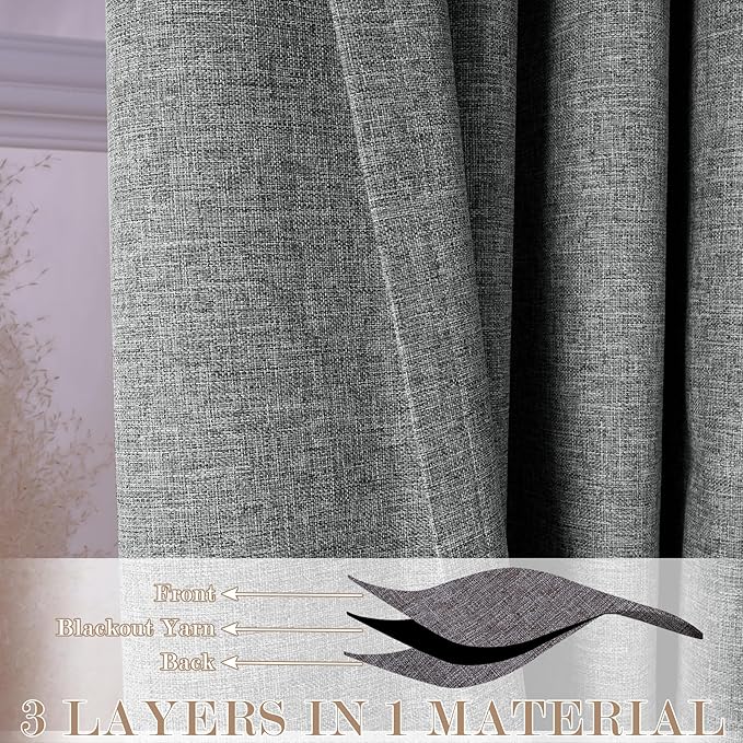 120" Wx96 L Linen Room Divider Drapes for Doorway/Glass Window/Sliding Door/Patio, Extra Wide Pinch Pleated Full Blackout Curtains for Girls Boys Teen Kids Room, 1 Panel, Mid Grey