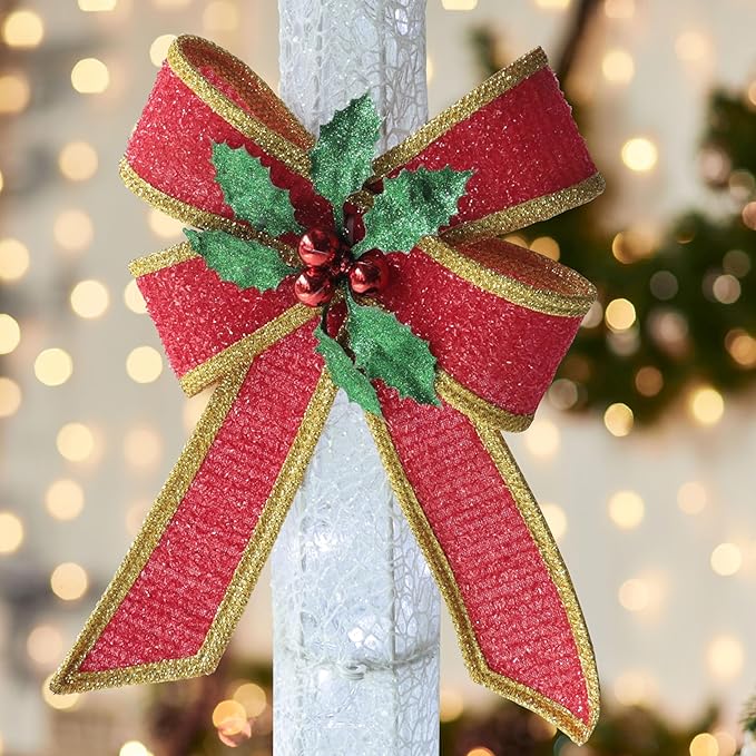 BlueWish 6FT Christmas Decorations Outdoor, Pre-Lit Lighted Xmas Decor with Removable Decorative Bow, Lighted Post Christmas Decoration with Waterproof Lights Cold White for Outdoor and Indoor