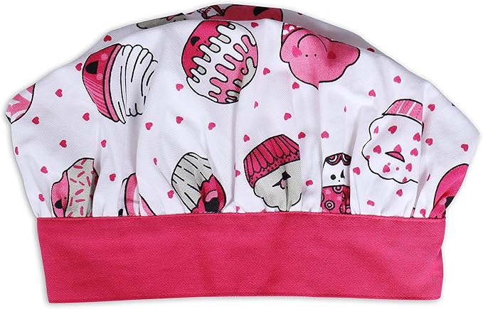 AMOUR INFINI 100% Cotton Cup Cake 3-Piece Kitchen Set Kid's Aprons, Oven Mitts, and Chef Hats Kitchen Play, Cooking, Grilling, Baking Birthday Gift for Girls, Boys & Young Chefs