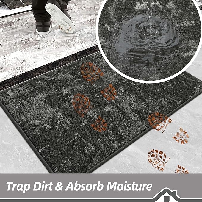 BEQHAUSE Dirt Trapper Door Mat 20"x32" Non-Slip Door Mats Washable Entryway Rugs Stain Resistant Doormat Absorbent Welcome Floor Mat for Front Back Door, Muddy Wet Shoes & Paws,Dark Grey