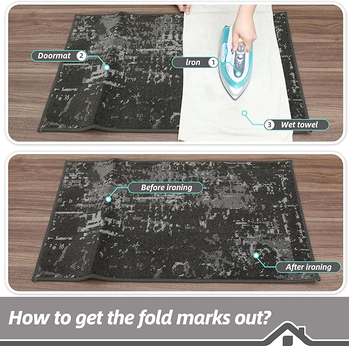 BEQHAUSE Dirt Trapper Door Mat 20"x32" Non-Slip Door Mats Washable Entryway Rugs Stain Resistant Doormat Absorbent Welcome Floor Mat for Front Back Door, Muddy Wet Shoes & Paws,Dark Grey