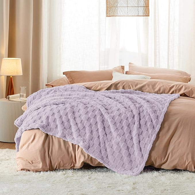 Bedsure GentleSoft Lavender Fog Throw Blanket for Couch - Checkered Fleece Blankets Gifts for Women Men Girls, Cute Soft Cozy Throw for Bedroom Home Decor Gifts, 50x60 Inches