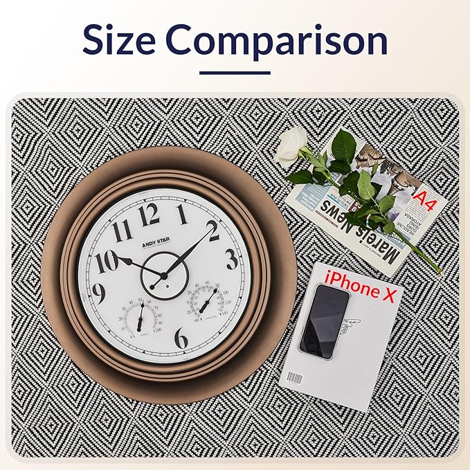 Andy Star 21 Inch Large Luminous Outdoor Wall Clock Waterproof with Temperature, Vintage Round Wall Clocks Battery, Oversized Pool Clock for Garden Patio Rustic Bronze Finish Silent Non Ticking Clock