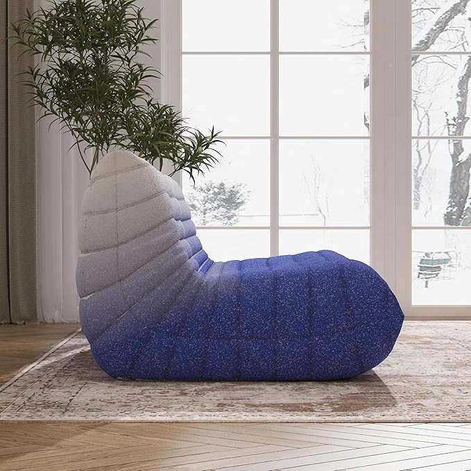 Bean Bag Chair, Loveseat Fireside Chair Bean Bag Sofa Large Bean Bag Chair for Adults, 2 Seater Bean Bag Chairs for Teens with High Density Comfortable Foam, Bean Bag for Living Room (Blue&White)