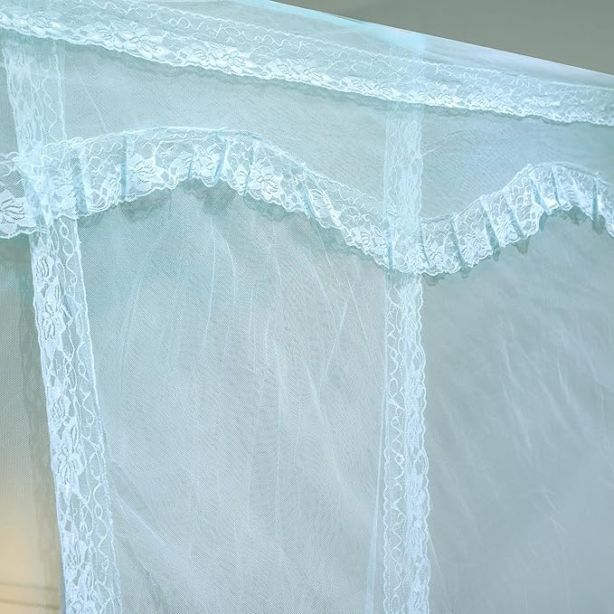 Bed Canopy, Princess Bed Curtain Net for Girls & Adults，Three-Doors Rectangle Lace Dome Netting (Green, King)