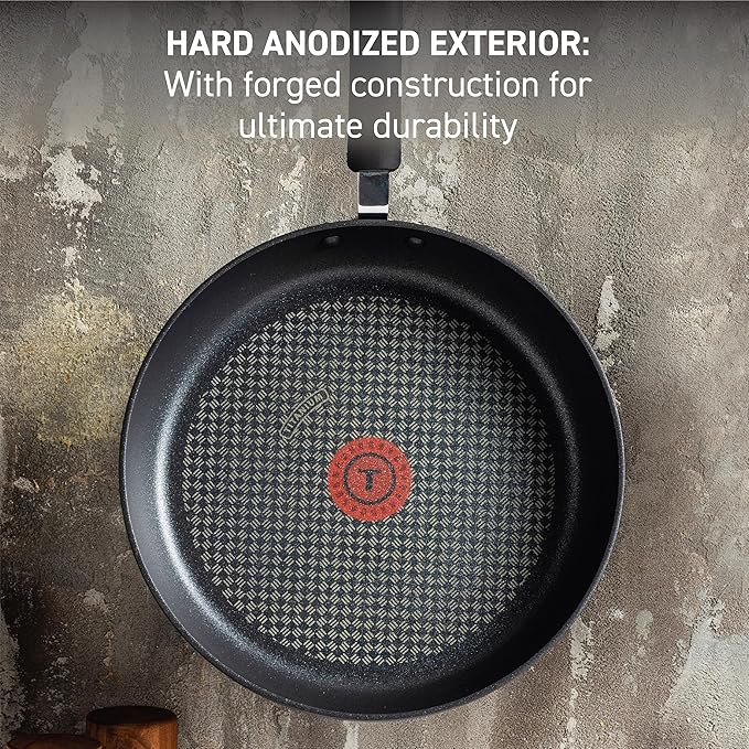 4-Piece set of T-fal Ultimate Hard Anodized Nonstick Fry Pan 10 and 12 Inch with Ice Force Stainless Steel Santoku Knife and Utility knife