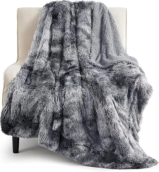 Bedsure GentleSoft Fluffy Fuzzy Faux Fur Throw Blanket, Soft Sherpa Fleece Cozy Gifts for Women, Grey Room Decor for Men Plush Blanket for Couch Bed, Thick Warm Minky Gifts for Girls Boys Teenages