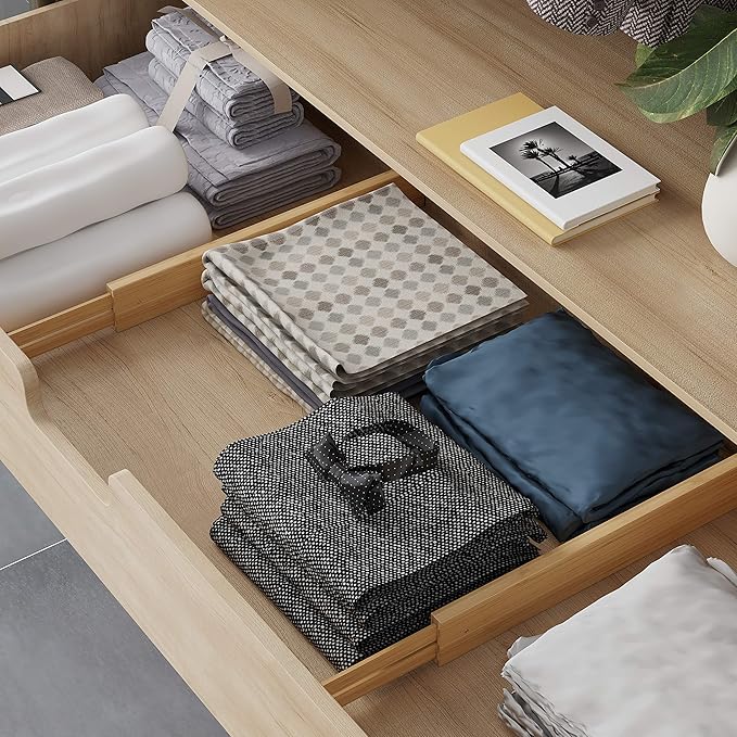 BAMEOS Drawer Dividers kitchen Organization Bamboo Utensil Organizers for Kitchen Bedroom Bathroom Dresser Office 4-pack