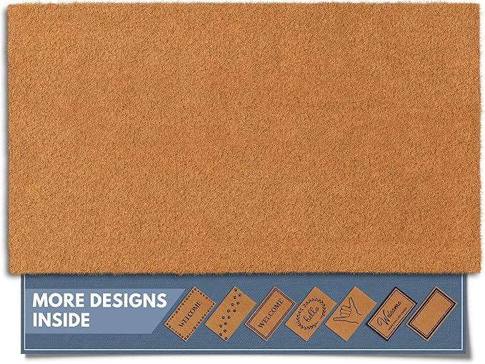 Barnyard Designs Natural Coco Coir Heavy Duty Backing Doormat - Large Cute Non-Slip Front Door Welcome Mat for Outside Entrance or Porch Entry, Brown (17x30, Plain Brown)