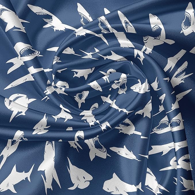 Ambesonne Shark Valance & Tier Curtain 3 pcs Set, Fish Pattern Various Gestures Have a Bite Danger Humor Nautical Design, Window Treatments for Kitchen Room Decor, 55" x 24", Blue Violet