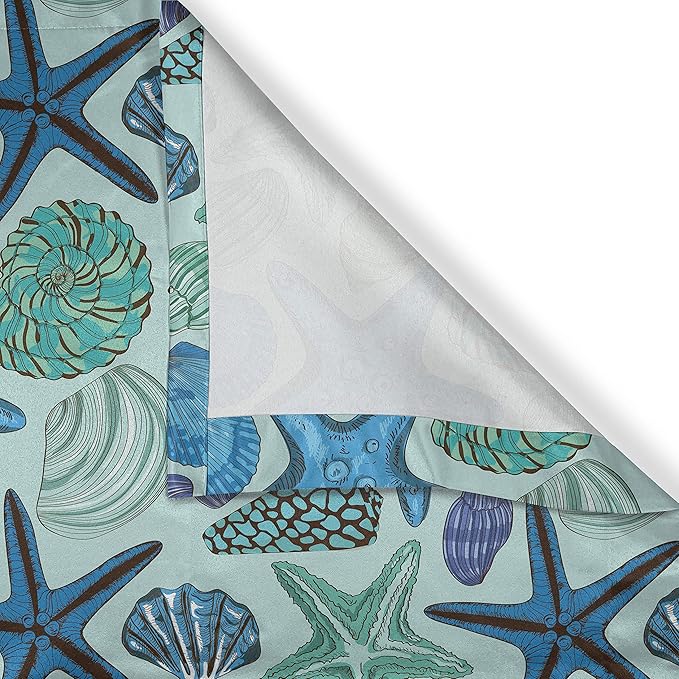 Ambesonne Starfish Valance & Tier Curtain 3 pcs Set, Aquarium Inspired Composition Tropical Seashells and Scallops Cockles and Clams, Window Treatments for Kitchen Room Decor, 55" x 30", Blue Seafoam