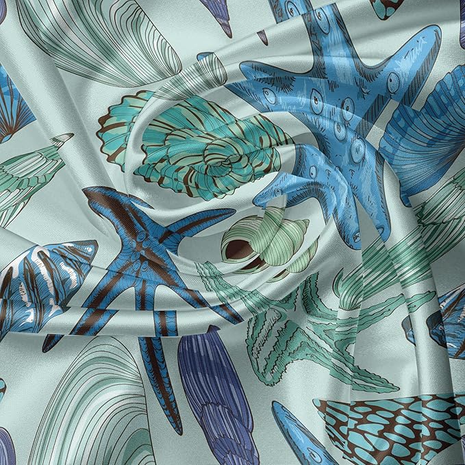 Ambesonne Starfish Valance & Tier Curtain 3 pcs Set, Aquarium Inspired Composition Tropical Seashells and Scallops Cockles and Clams, Window Treatments for Kitchen Room Decor, 55" x 36", Blue Seafoam